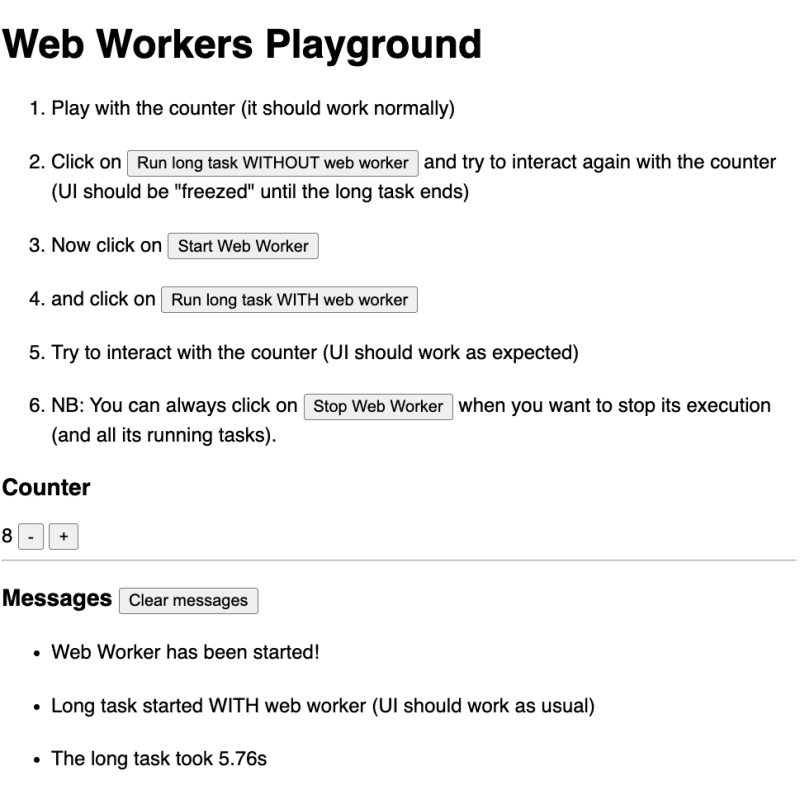 Web Workers Playground preview